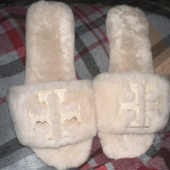 Tory Burch Women's Double T Fluffy Slippers - Picture 1 of 8